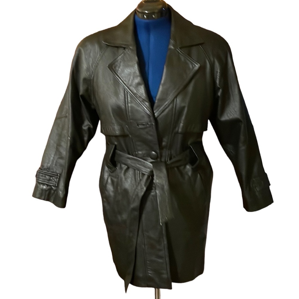 Worthington, women’s genuine leather coat with belt and pockets (Mlb) - Picture 1 of 16